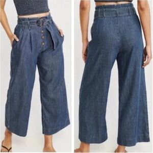 Abercrombie Fitch Wide Leg Paperbag Waist Belted Chambray Pants Women XS Fit 24"